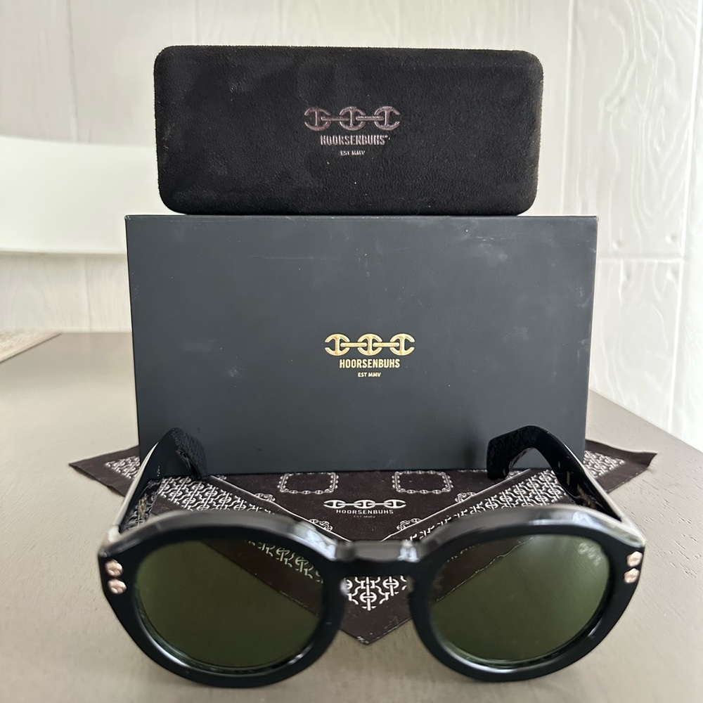 HOORSENBUHS Model III Sunglasses | Black with 24K Gold Trim | Handmade in Japan - Picture 7 of 11